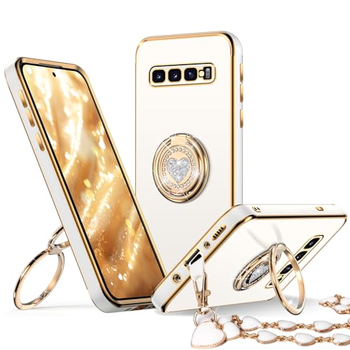 Coque Samsung S10 double anneau support vidéo intégré et protection intégrale antichoc blanche
