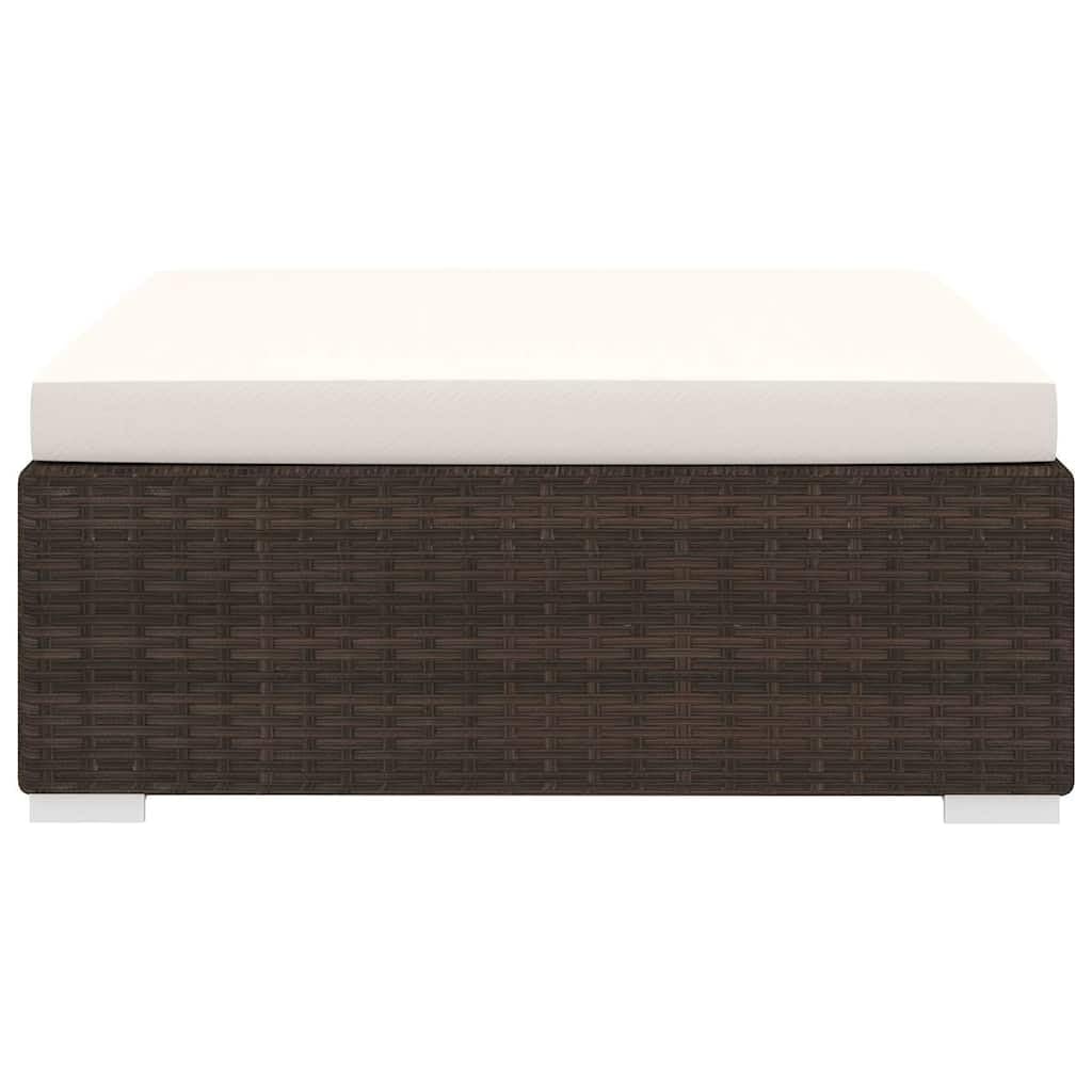 Modułowy podnóżek z poduszką, rattan PE, brązowy, 70 x 70 x 26 cm, odporny na warunki atmosferyczne, malowana proszkowo rama stalowa, zdejmowana tapicerka, elastyczny do ogrodu, na taras