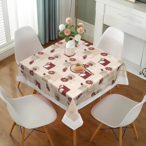 Image of Dakshya Industries PVC Waterproof Square Table Cover 48x48 Inch for 4 Seater Dining Table | Floral Printed Oilproof Stain Resistant Washable Plastic Table Cover, Love