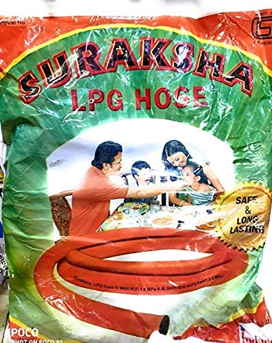 HANDU Indian LPG Hose Gas Pipe 3 Layer Wire ISI & ISO Certified with 2 Hose Clump Super SURAKSHA FINE Quality Flexible Gas Pipe Also Work Commercial and Geyser USE 4 Year Warranty (1, 1.5 Meter ISI)