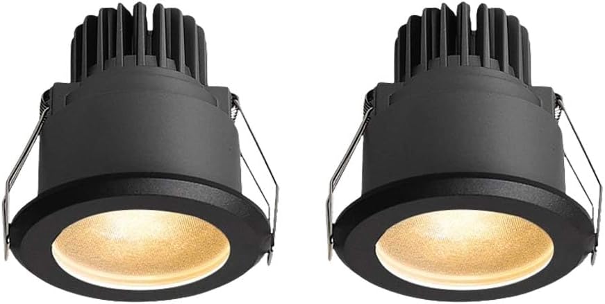 USMJQVZ 2 Pack LED Recessed Ceiling Lights No Flicker IP65 Waterproof Led Downlight Anti Glare Baffle Black Recessed Ceiling LED Downlight for Wet Location Black Round Baffle Trim,