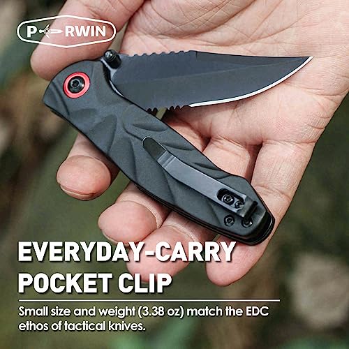 Perwin Pocket Knife, Edc Knife With 3.1" Serrated Clip Point Blade And Aluminum Handle Small Pocket Knives For Camping Fishing Hiking #TOP5