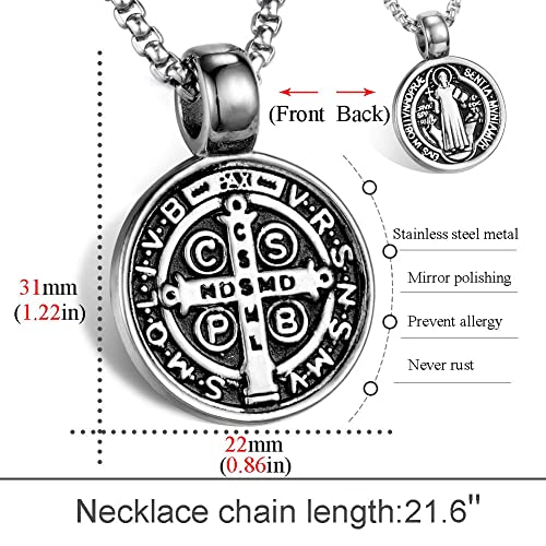 St Benedict Exorcism Medal Pendant Necklace Men's Stainless Steel Catholic Roman Cross Demon Protection Ghost Hunter Religion Jewelry2