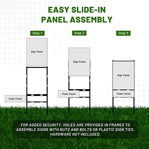 Justsignframes Real Estate Yard Sign Metal H Frame (1-Pack) With Riders - Steel Real Estate Sign Holder, 30" X 24" Yard Sign, Yard Sign Stands, Open House Sign For Real Estate (1 Main, 1 Rider, Black) #TOP2