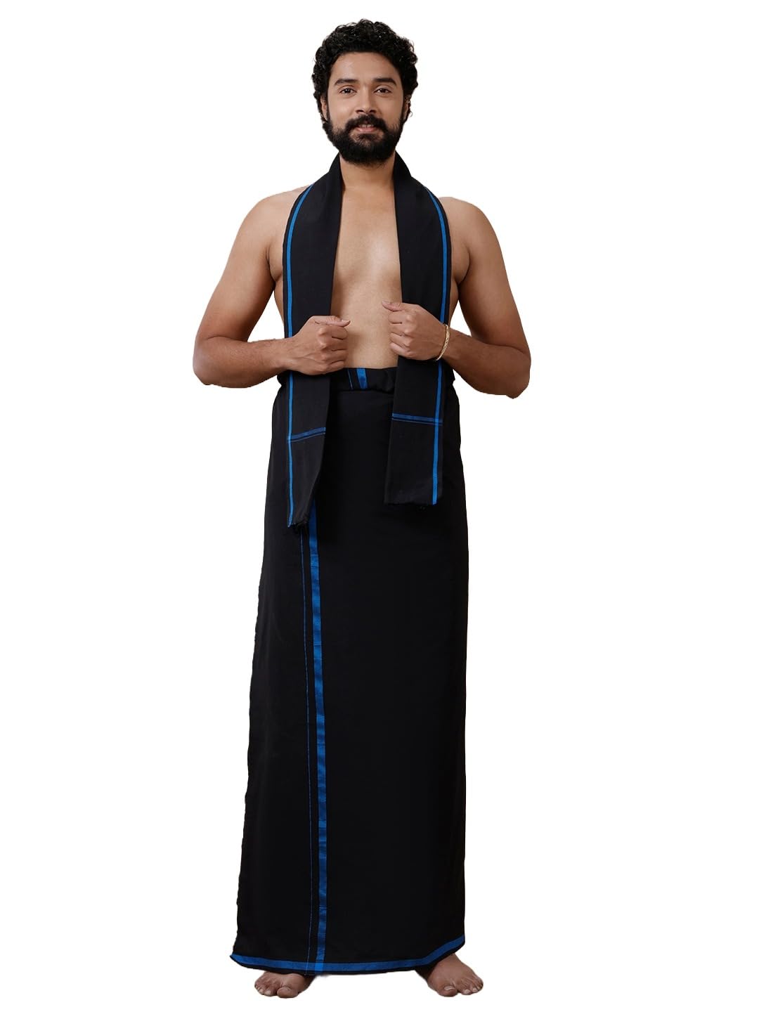 Single Layer Cotton Blend Devotional Dhoti & Angavastra Towel for Men | Sabarimala Ayyappa Vratham Collection | Kerala Devotional Dhoti & towel | Iyyapan Sami lungi & Towel set