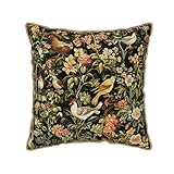 Vintage Birds Floral Velvet Pillow Cover 18x18 Inch Green Leaf Red Flowers Throw Pillows for Couch Farmhouse Cushion Covers Chicken Pillowcase Black Chinoiserie Pillow Case for Sofa Bed Outdoor Decor