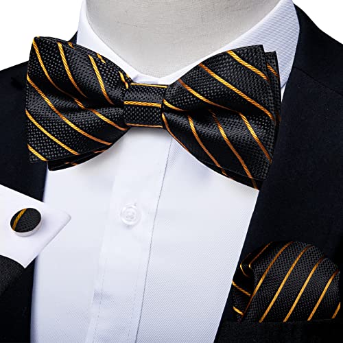 Image of DiBanGu Paisley Pre-Tied Bow Ties for Men Silk Adjustable Bowtie and Pocket Square Cufflinks for Wedding Party
