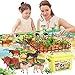 BUYGER 58 Pezzi Animali Fattoria Bambini, Figure Animali Realistici Giocattolo con Tappetino da Gioco, Giochi Educativi per Bambini 3 4 5 Anni