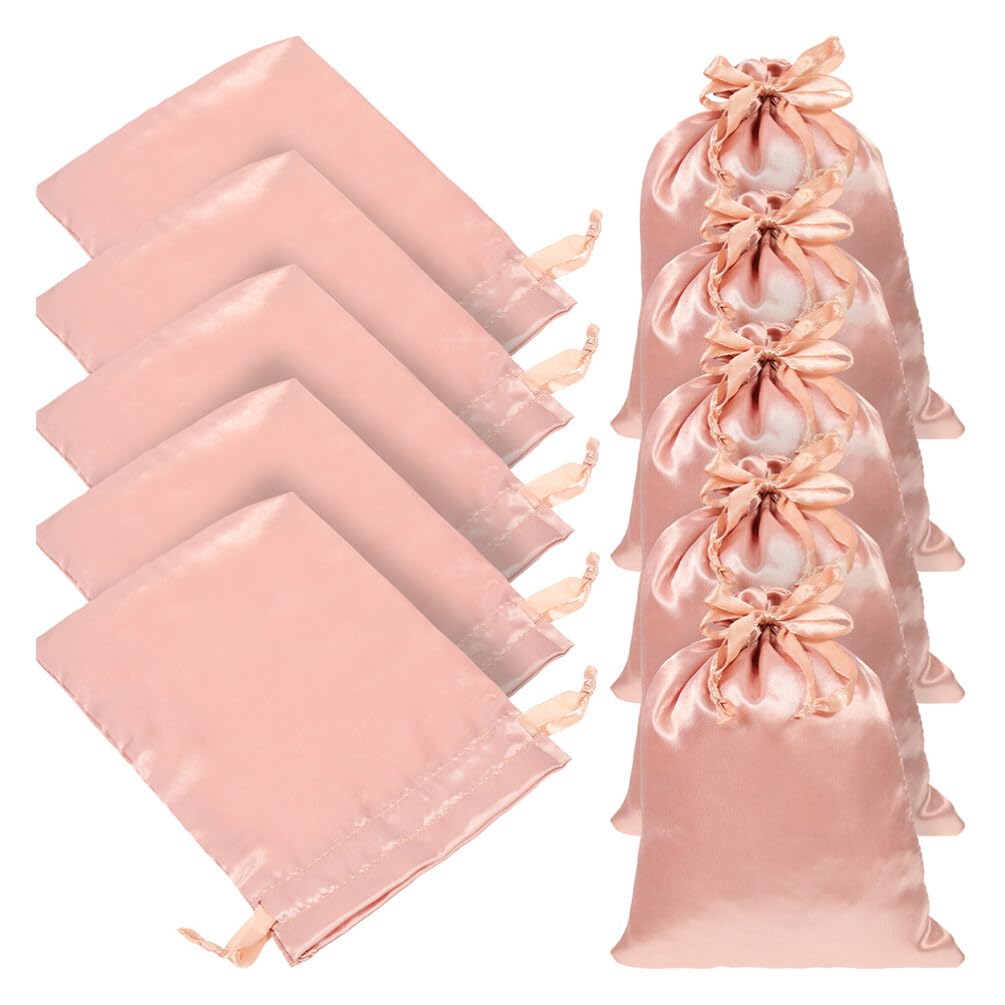 Beavorty 10Pcs Satin Drawstring Bags, 15x10cm Gold Jewellery Pouches