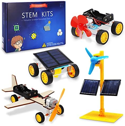 STEM 4 Set Solar Motor Kit,Electric Science Experiment Projects,Educational Building Electronic Car Kit for Kids,DIY STEM Toys for Boys and Girls