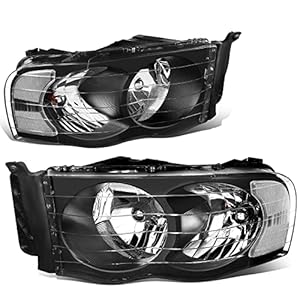 DNA MOTORING Pair Headlights Compatible with 02-05 Dodge Ram 1500 2500 3500, Left & Right, Black Housing Clear Corner, HL-OH-DR02-BK-CL1