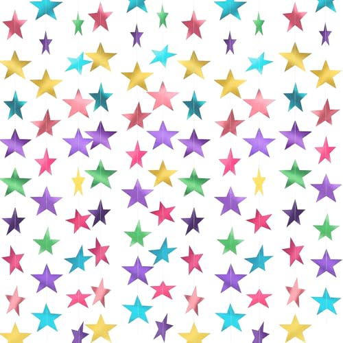 Image of Spakon 65 Feet Glitter Star Paper Garland Banner Hanging Decoration Star Streamers Double Side 2026 Graduation Decorations for Wedding Birthday Festival New Year Party Decoration (Pastel)