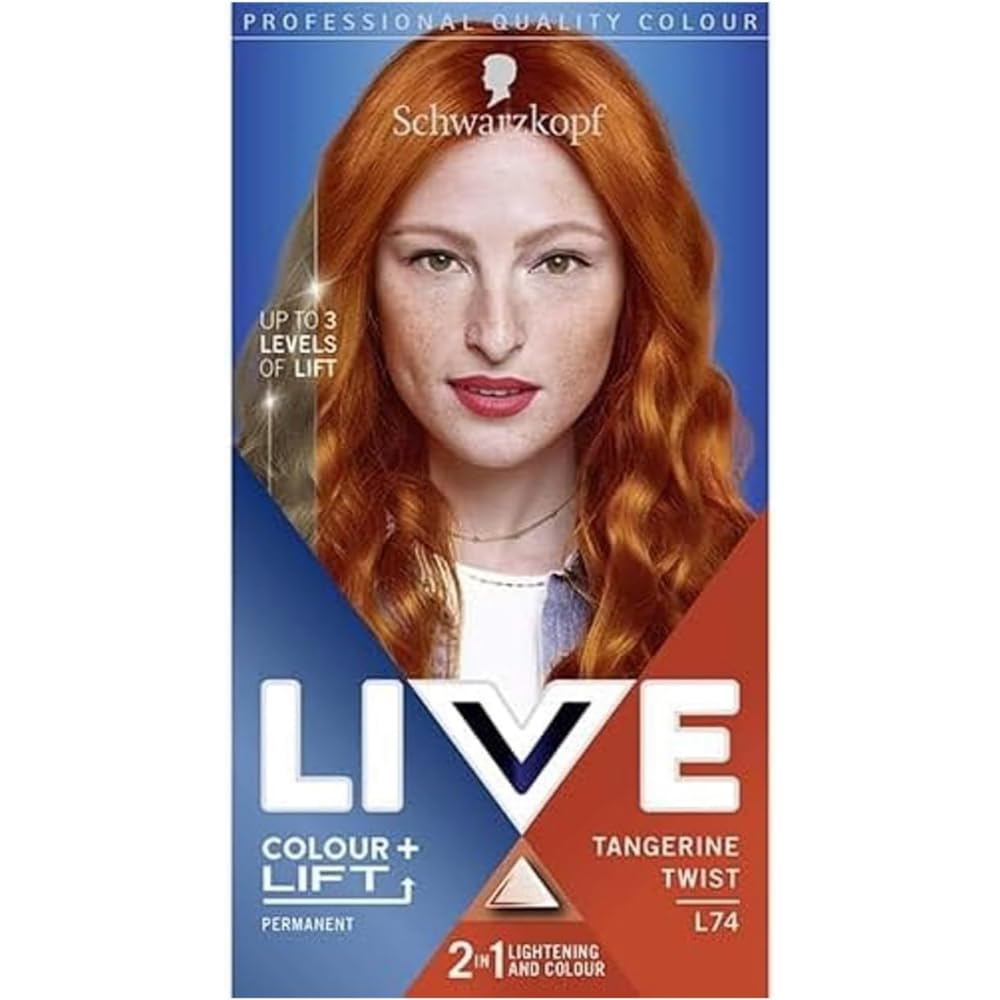 Schwarzkopf LIVE Colour + Lift Tangerine Twist Permanent Hair Dye L74, Vibrant Copper Red Hair Dye Lightens Up To 3 Levels, Long Lasting Hair Colour with Built-In Lightener