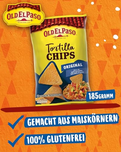 Old El Paso Tortilla Chips Salted – Gesalzene Tortilla Chips aus Mais gebacken – Glutenfrei – 1 x 185 g