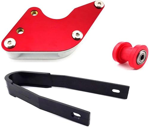 Miniatura 2 de TC-Motor Tensor de polea de rodillo de cadena rojo de 0.394 pulgadas + deslizador de cadena de plástico negro + guía de cadena de aluminio protector