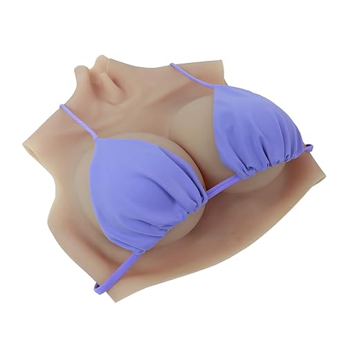 ROANYER Silicone Breast Forms East West Shape Fake Boobs Breastplate for Crossdresser Transgender Cosplay Drag Queen Wide-Set - E cup silicone filler - Natural
