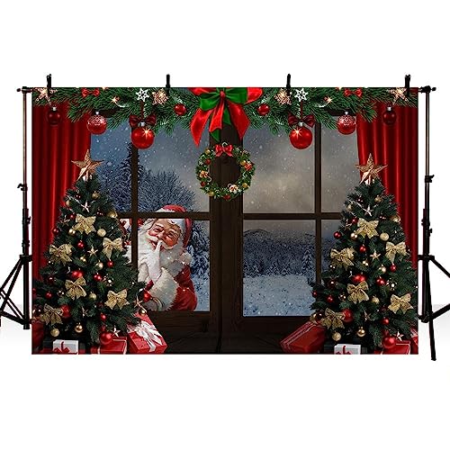 MEHOFOND Toile de Fond pour Sapin de Noël - 3 x 2,1 m - Boîte Cadeau - Guirlande de Père Noël - Décoration de Studio Photo