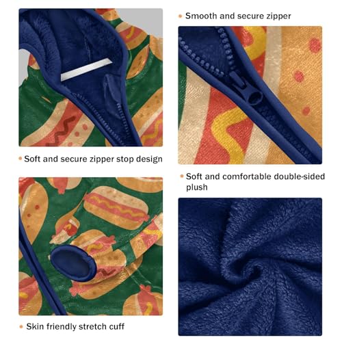 Hotdog Pattern on Green Background Toddler Fleece Jacket Girl Boys Hooded Fleece Jacket Coat Warm3