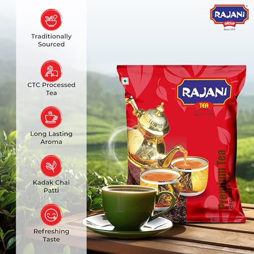 Image of RAJANI Premium Leaf Tea Powder (250gm), Pure Assam CTC Process Kadak Chai Patti | Rich Flavoured Premium Black Tea Powder with Strong & Refreshing Aroma