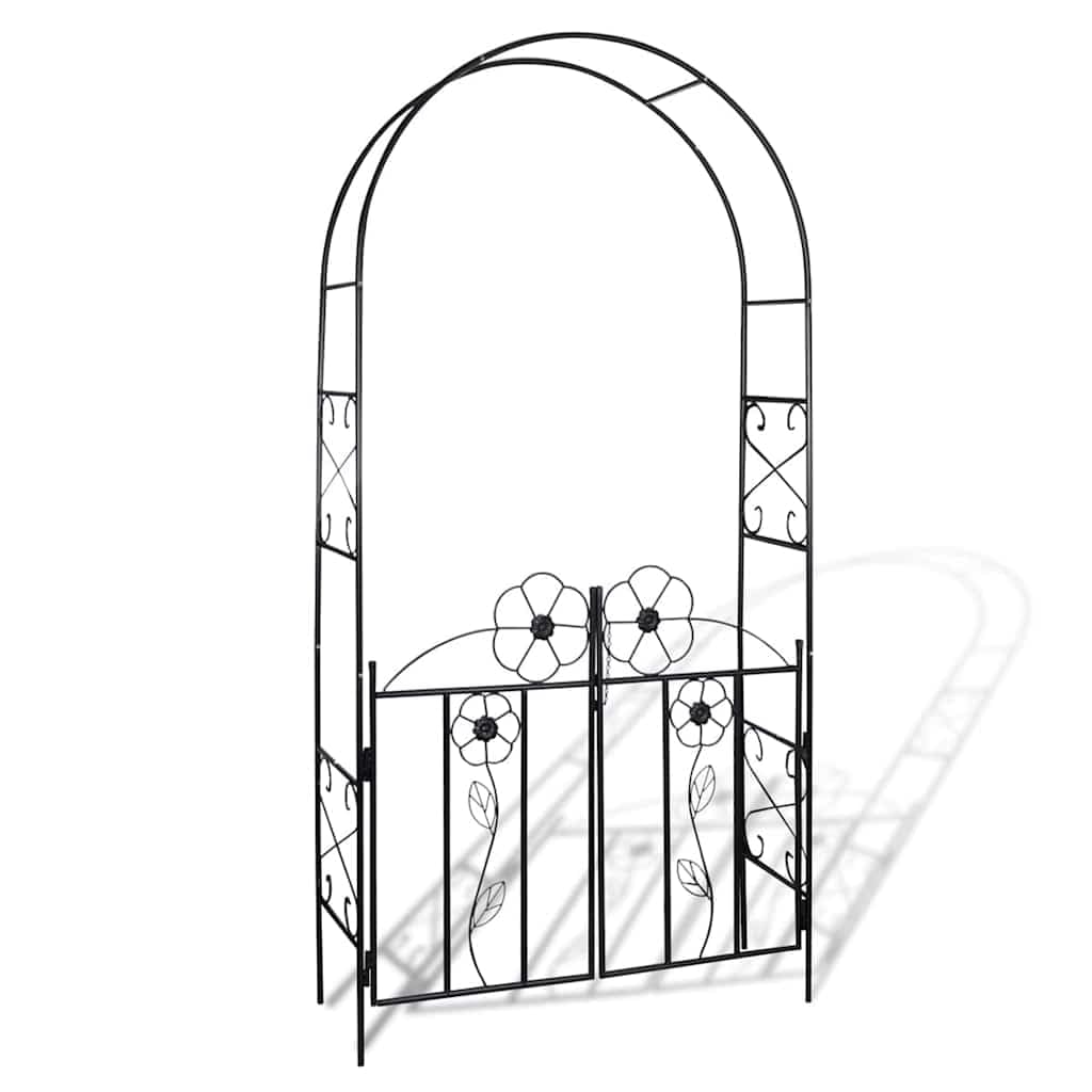 Łuk różany z żelaza, kratka na rośliny z bramą, 115 x 37 x 230 cm