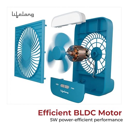 Image of Lifelong Portable Mini Fan with LED Light | 3 Speed Settings, 2800 RPM | Built-In LED Light with 3 Light Modes | 5W BLDC Motor, 2000mAh Battery | Type-C Rechargeable | Compact & Travel-Friendly (Blue)