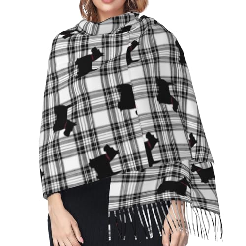 Scottish Terrier Plaid Scotty Dog Pashmina Shawl Scarf Women'S Dress Shawl Wrap Scarf 77" X 27"4