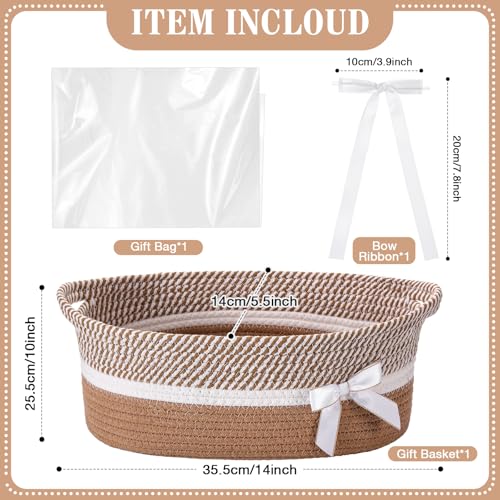 Image of Colingmill 1 Set Woven Basket for Gift Empty with Cellophane Wrap Set 14 x 10 x 5.5 Inch, Medium Decorative Gift Basket Empty to Fill, Cotton Rope Storage Box Decor (Khaki White)
