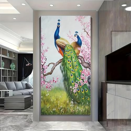 Toile imprimée classique paon et fleur, décoration murale de prestige