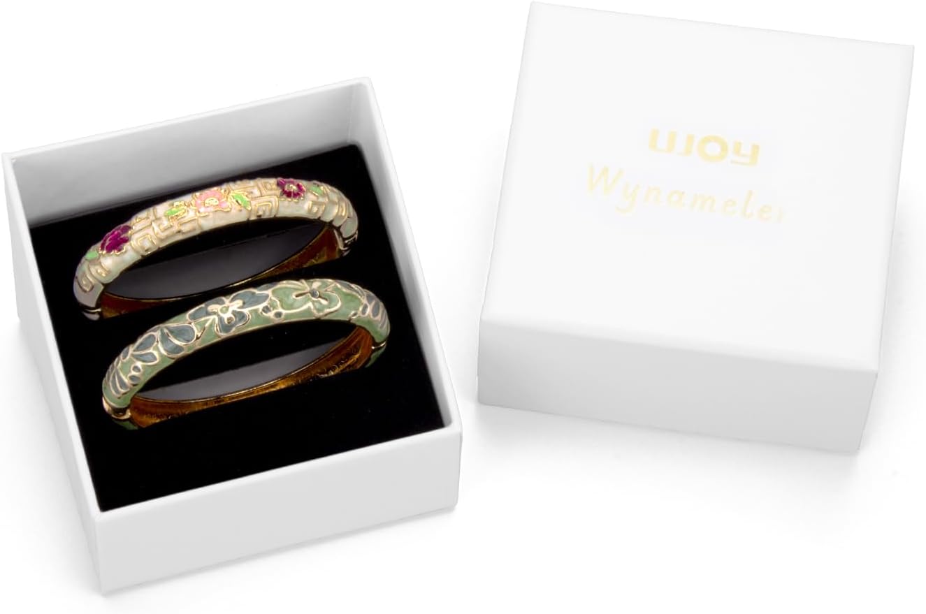 UJOY Vintage Cloisonne Bracelets Flower Enameled Jewelry Plated Cuff Bangle for Women Gift Box 55A35 - Image 7