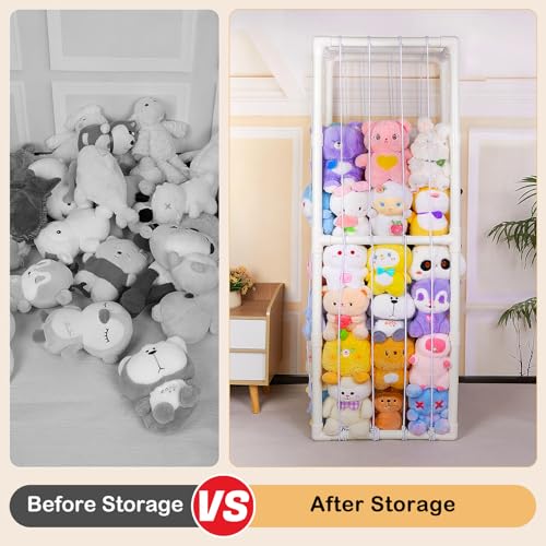 Image of FIOBEE Stuffed Animals Storage Zoo Thicken PVC Tube Storage Organizer with Elastic Band Large Stuffed Animals Holder for Bedroom Living Room Furniture Plush Storage, White