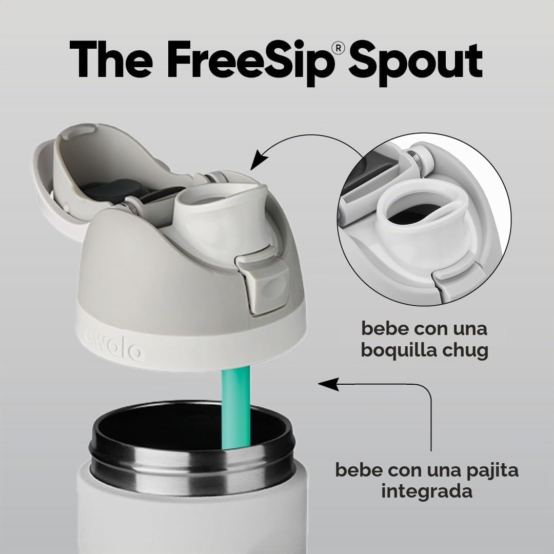 Owala FreeSip Botella de agua aislada de acero inoxidable con botón y popote integrado, 710 ml, malvavisco tímido