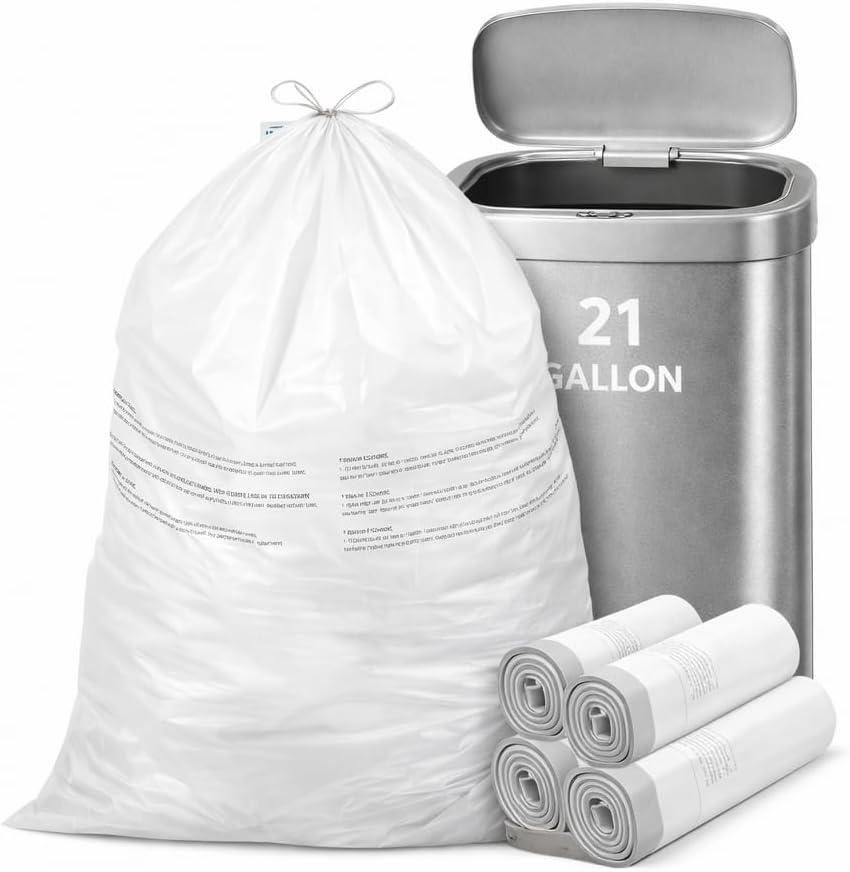 21 Gallon Drawstring Trash Bags, 100 Count Extra Strong Drawstring Kitchen Garbage Bags, Fit for 80 Liter / 21.1 Gal, Tear-Resistant Unscented Household Liners 1.2 Mil Large Trash Bags