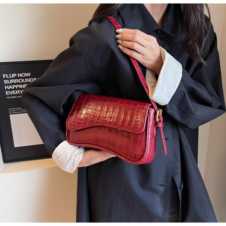 Image of Shoulder Bags for Women Y2K Purse Trendy Cherry Hobo Handbags Vegan Leather Clutch Saddle Bag with 2 Removable Strap