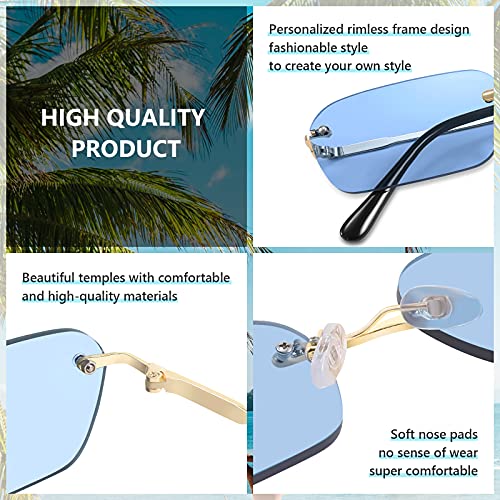 Image of FEISEDY Rimless Sunglasses Y2K Retro Small Narrow Clear Eyewear Vintage Rectangle Sunglasses for Women Men B2643