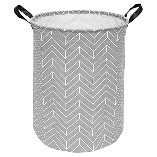 HUAYEE Cesto de lavanderia grande de 19,7 polegadas à prova d'água redondo de linho de algodão cesto de armazenamento dobrável com alças para cesto de quarto de crianças, armazenamento de brinquedos