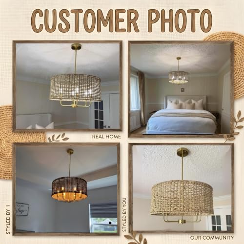 VDWO 21.6" Large Rattan Chandelier, 6-Light Boho Pendant Light by VDWO - Used condition - Image 4