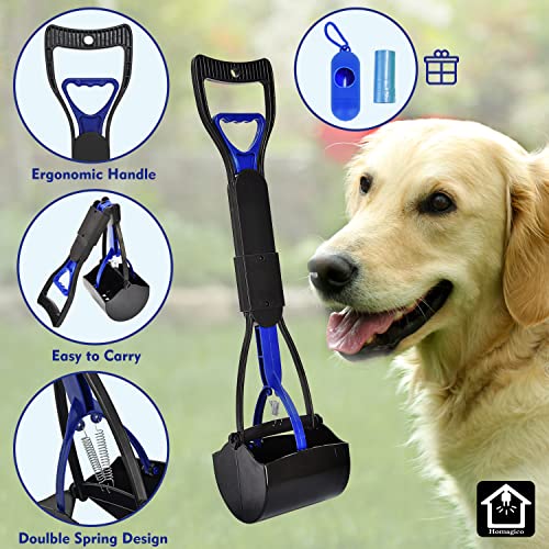 Image of Pooper Scooper for Large Dogs，Portable Dog Pooper Scooper with Long Handle,Foldable Pet Pooper Scooper with Waste Bag,Easy to Use Perfect for Grass,Dirt,Gravel（Blue）