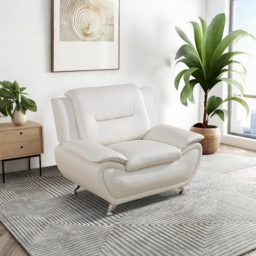GEBADOL 3 Pieces Living Room Furniture Set, Artificial Leather Sofa Set, Sofa and Loveseat, Modern Couch Set for Living Room/Bedroom/Office/Apartment (Creamy White, Chair)