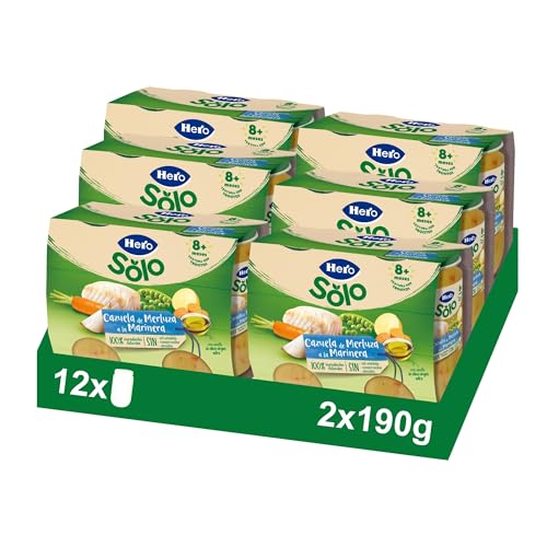 Hero Baby - Recetas Caseras, Tarritos de Cazuelita de Merluza a la Marinera, Sin Sal Añadida, Sin Almidón, Sin Aceite de Palma, Ingredientes 100% Naturales, 6 Packs de 2x190g
