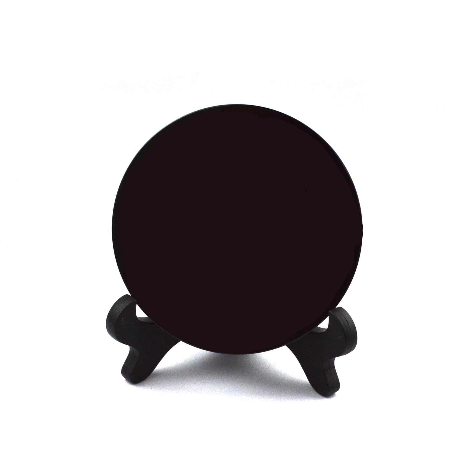 Phhxkkuo One Color Black Obsidian Scrying Mirror With Stand Natural Crystal Polished Round Plate For Divination Meditation Home Desk Decor Crafts,30Cm