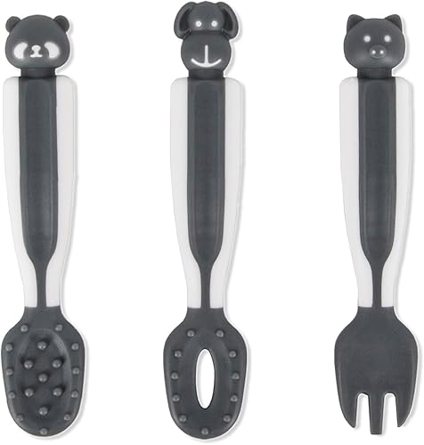 Juego de cucharas y tenedores para bebés, juego de cucharas de silicona para masticar, utensilios de alimentación autónoma para bebés de 6 meses en