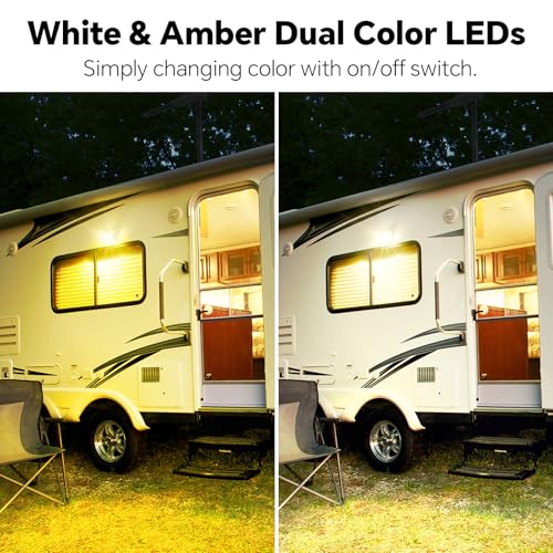 acegoo Wohnmobil Verandalicht LED zweifarbig (weiß/bernsteinfarben) umschaltbar, 12V Außen-Ersatzleuchte für Anhänger, Wohnmobil, 410 Lumen, IP66 Nano Wasserdicht (weiß)