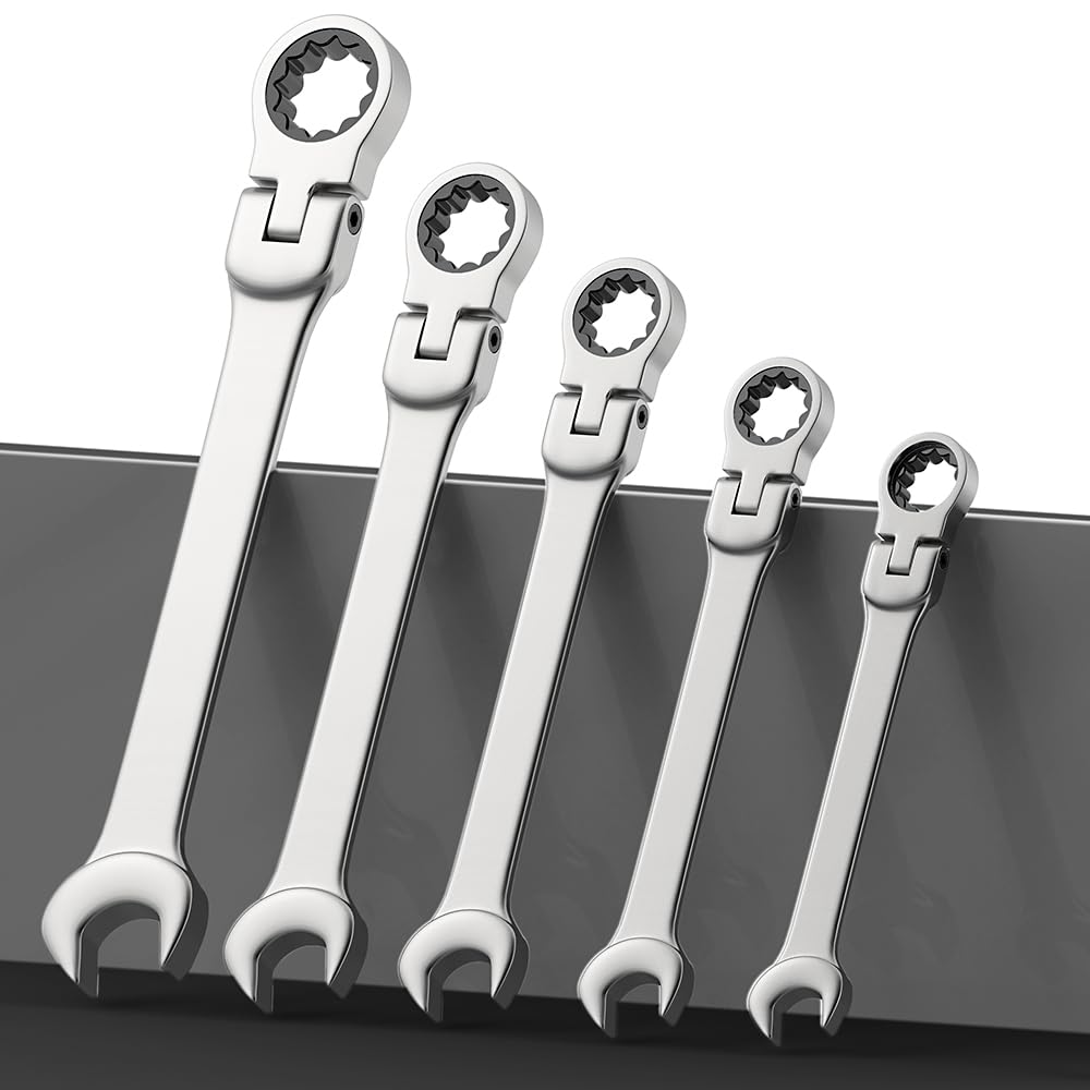 MaulschlüSsel Set Ratschenschlüsselsatz mit flexiblem Kopf, Ratschenschlüssel aus Chrom-Vanadium-Stahl, Ringmaulschlüsselsatz mit Leinentasche SchraubenschlüSsel Set (Color : 12 pcs(8-19mm) Y)