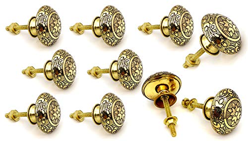 5MoonSun5's Brass Drawer Pulls Knobs/Dresser Door Knobs/Pull and Push Locker Handle Knobs for Cabinets, Wardrobes & Kitchen/Locker Pulls Handles Handmade Classic Hardware Decor, 38 mm (Set of 10)