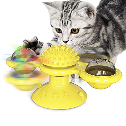 Jouet pour chat moulin à vent interactif jaune cataire taquin rotatif - 2