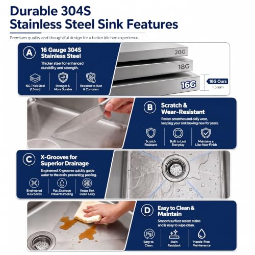 Image of LQS 28 Inch Stainless Steel Undermount Kitchen Sink, Workstation Sink
