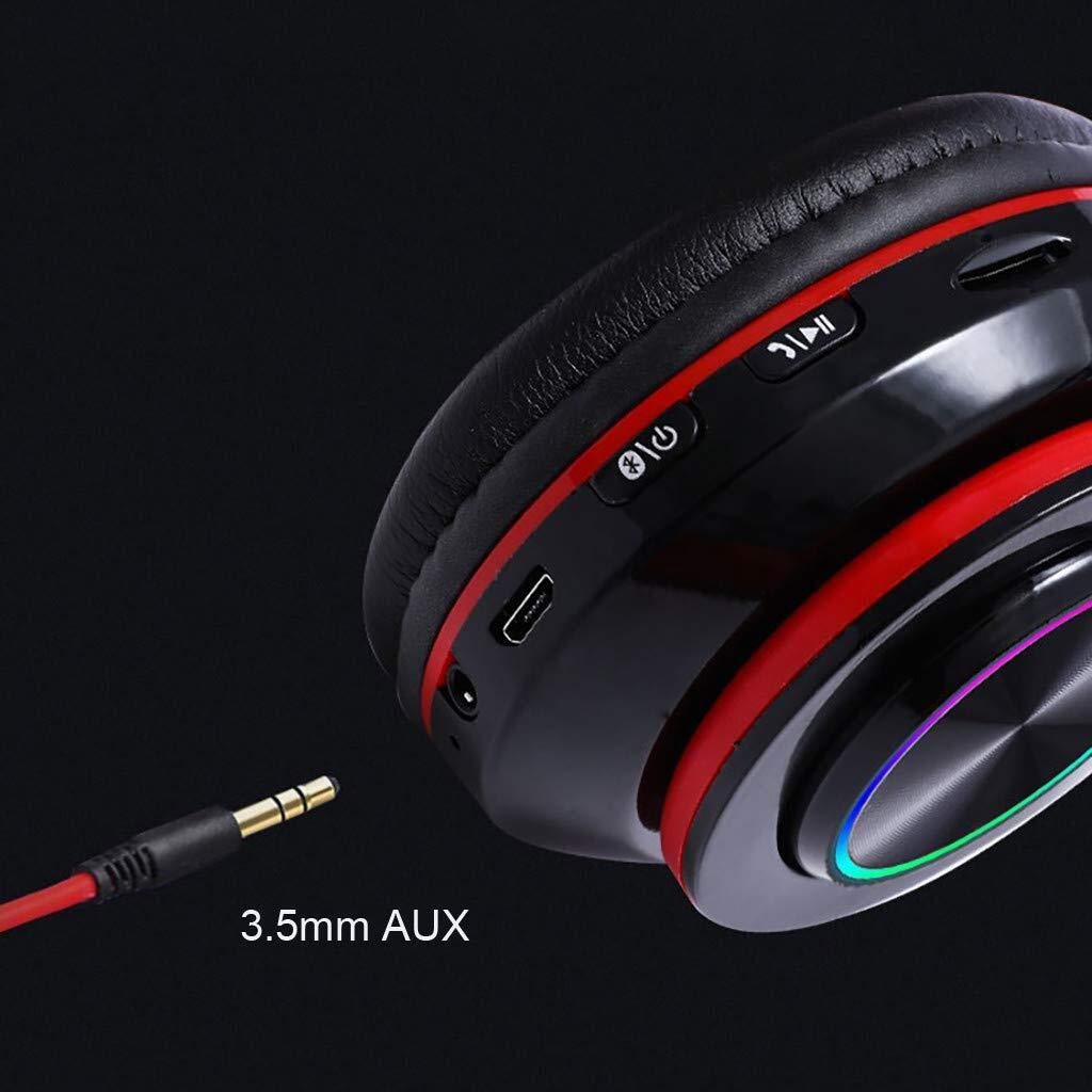 Casques sans Fil Bluetooth 5.0 Casque Gaming Headset Over-Ear Casque Antibruit Intégré Lumière Micro LED for PC Portable, Carte TF 32G Peut Être Inséré (Compatible avec Le Format MP3)