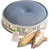 livasia cojín de meditación con seda tailandesa - Ø 45x15cm - Cojín de yoga bordado kapok, Zafu (Gris/Elefantes Seda)