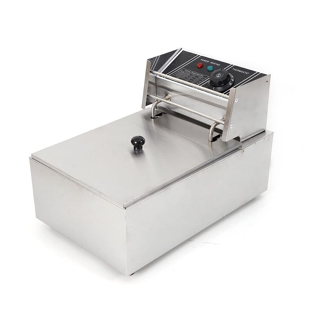 Friggitrice elettrica da 2500 W, in acciaio inox da 6 l, per catering ristoranti, snack bar e casa, friggitrice a olio con cestino elettrico