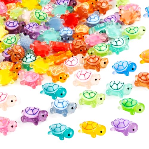 Qoncosy 100PCS Mini Resin Turtles Small Colorful Turtle Figurines Bulk Set